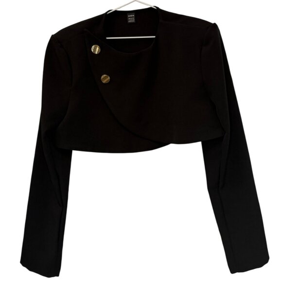 Shein gold button cropped blazer black women's size L - Picture 6 of 10